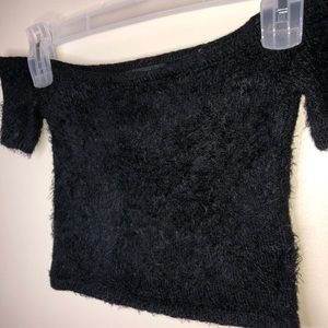 Fuzzy Black Crop Top